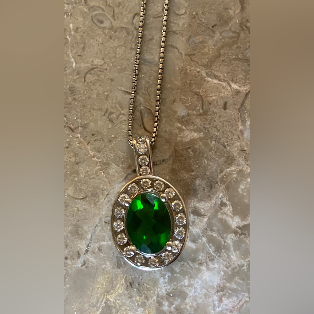 Vintage Italian 925 sterling silver cubic zirconia halo pendant necklace